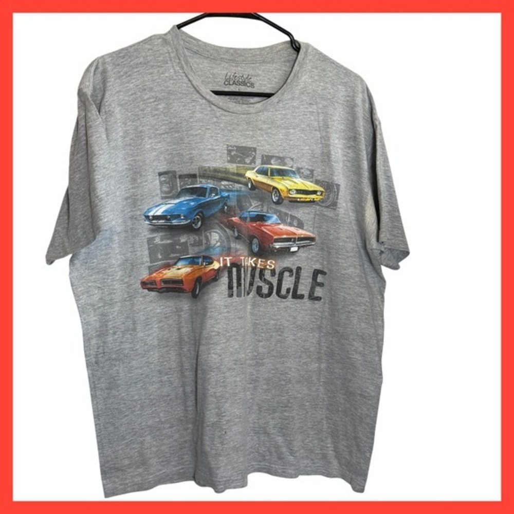Lifestyle Classics It Takes Muscle Car Graphic T-Shirt Heather Gray Mens Large